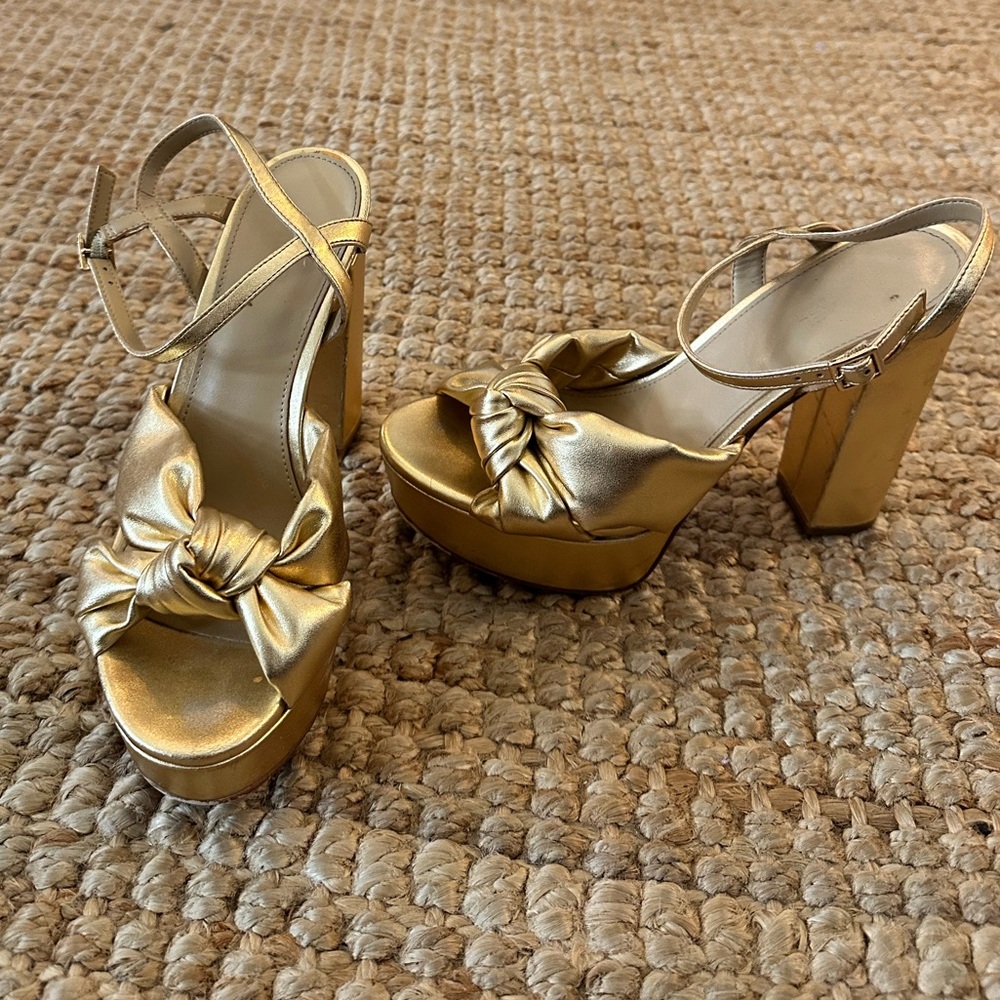 MICHAEL KORS Josie Leather Knot Detail Ankle Strap Platform Sandals SIZE 6.5 - Picture 6 of 14